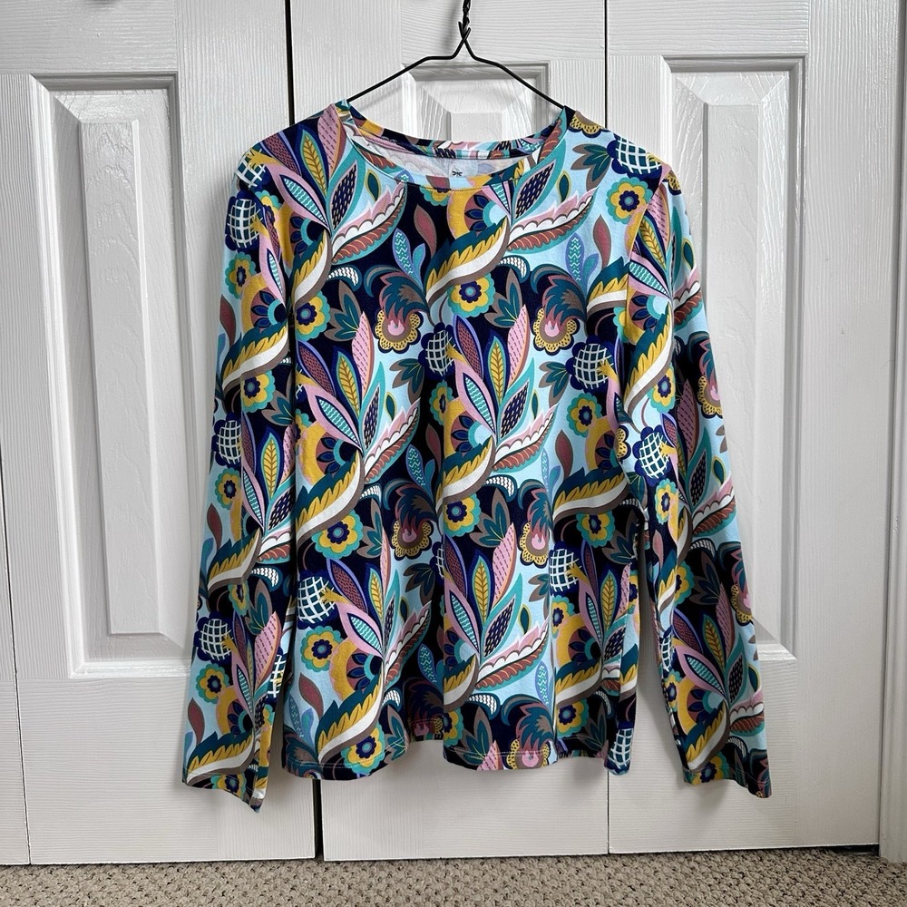 Talbots Women's L Multicolor Floral Knit Lightweight Soft Pullover Long Sleeves